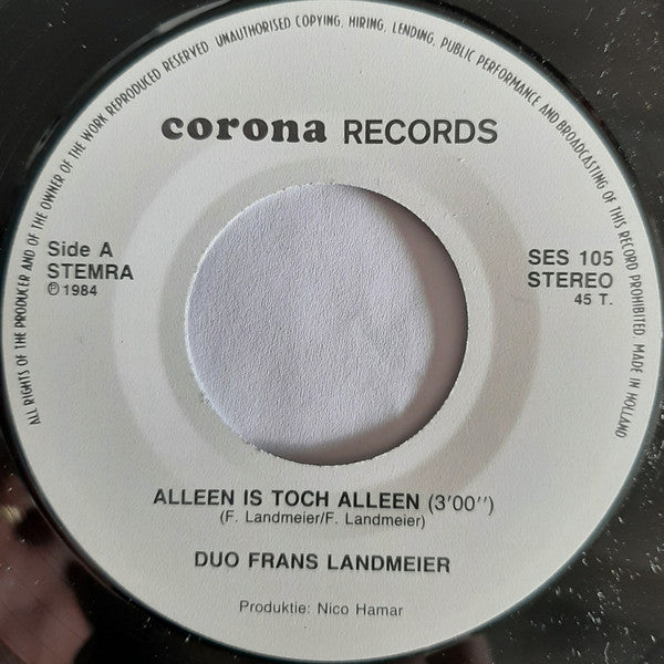 Duo Frans Landmeier - Alleen is toch alleen 12395 Vinyl Singles Vinyl Goed / Hoes Goed