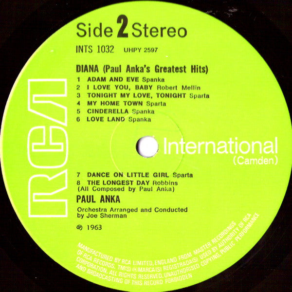 Paul Anka - Diana (Paul Anka Sings His Greatest Hits) (LP) 41304 Vinyl LP Vinyl Goed / Hoes Goed