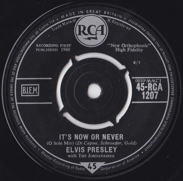 Elvis Presley - O Sole Mio (It's Now Or Never) Vinyl Singles Vinyl Zeer Goed / Hoesje Generic "VINYLSINGLES.NL"