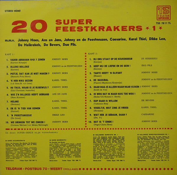Various - 20 Super Feestkrakers 1 (LP) 49317 Vinyl LP Vinyl Goed / Hoes Goed