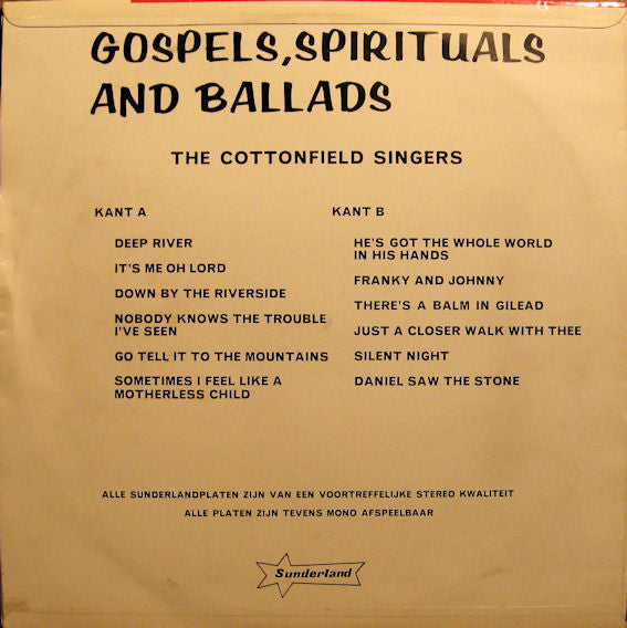 Cottonfield Singers - Gospels, Spirituals And Ballads (LP) Vinyl LP Vinyl Zeer Goed / Hoesje Goed "VINYLSINGLES.NL"