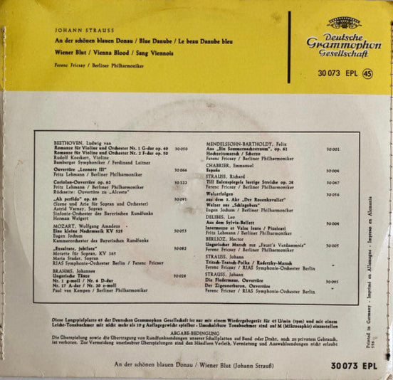 Johann Strauss Jr. - An Der Schönen Blauen Donau Vinyl Singles Vinyl Goed / Hoes Goed