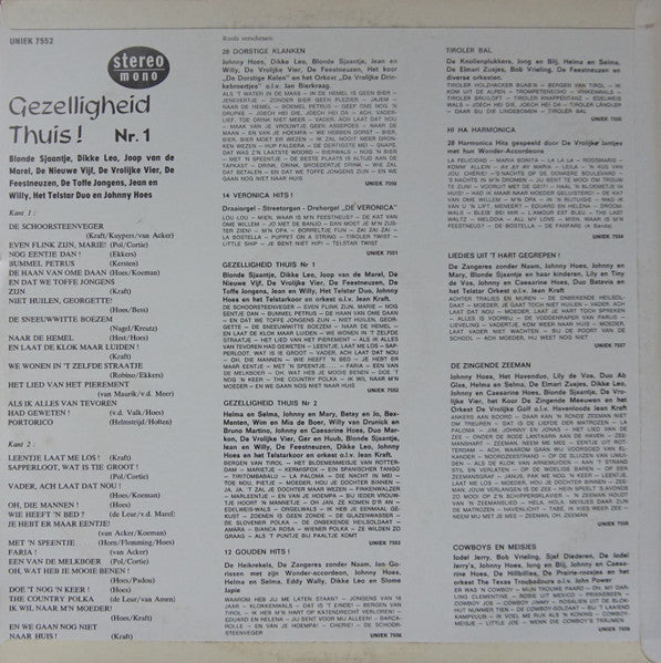 Johnny Hoes presenteert: Gezelligheid Thuis! 1 (LP) 41159 (B) Vinyl LP Vinyl Goed / Hoes Redelijk