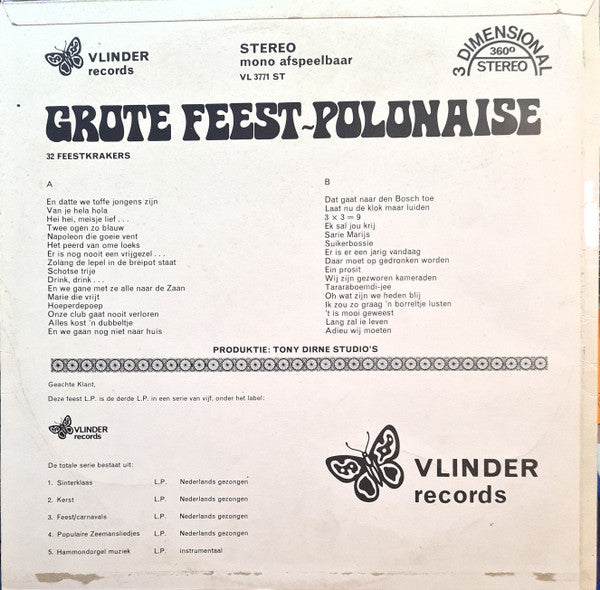 Jaap Valkhoff Orchestra - Grote Feest-Polonaise - 32 Feestkrakers (LP) 46418 Vinyl LP Vinyl Goed / Hoes Goed