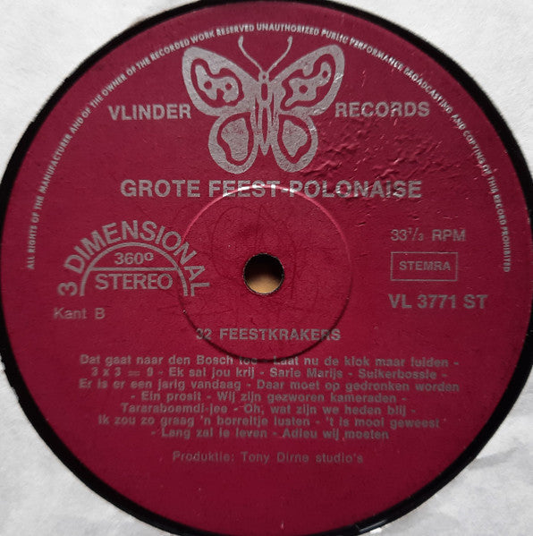 Unknown Artist - Grote Feest-Polonaise - 32 Feestkrakers (LP) (B) Vinyl LP Vinyl Goed / Hoes Redelijk