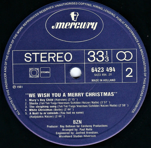 BZN - We Wish You A Merry Christmas (LP) Vinyl LP Vinyl Zeer Goed / Hoesje Goed "VINYLSINGLES.NL"