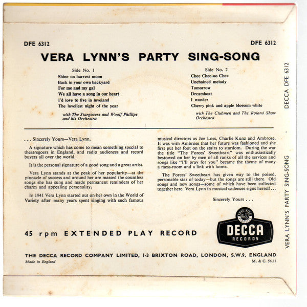 Vera Lynn - Vera Lynn's Party Sing-Song 39733 Vinyl Singles Vinyl Goed / Hoes Goed