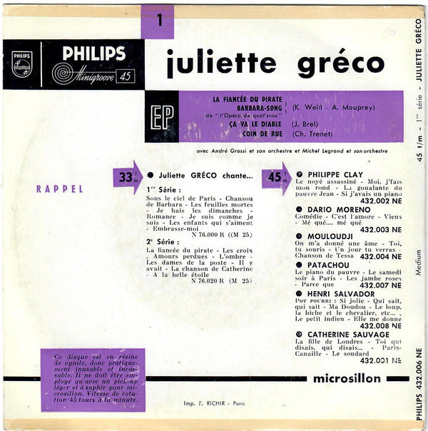 Juliette Gréco - La Fiancée Du Pirate 16275 Vinyl Singles EP Vinyl Goed / Hoes Goed