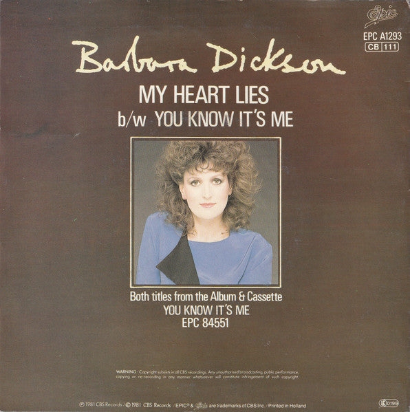 Barbara Dickson - My Heart Lies Vinyl Singles Vinyl Zeer Goed / Hoesje Sticker "VINYLSINGLES.NL"