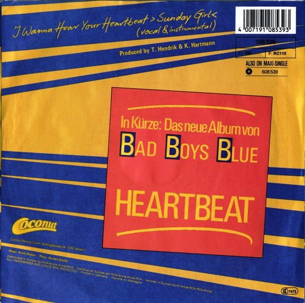 Bad Boys Blue - I Wanna Hear Your Heartbeat Vinyl Singles Vinyl Zeer Goed / Hoesje Goed "VINYLSINGLES.NL"
