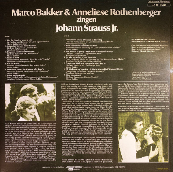 Marco Bakker & Anneliese Rothenberger Zingen Johann Strauss Jr. (LP) 44397 Vinyl LP Vinyl Goed / Hoes Goed