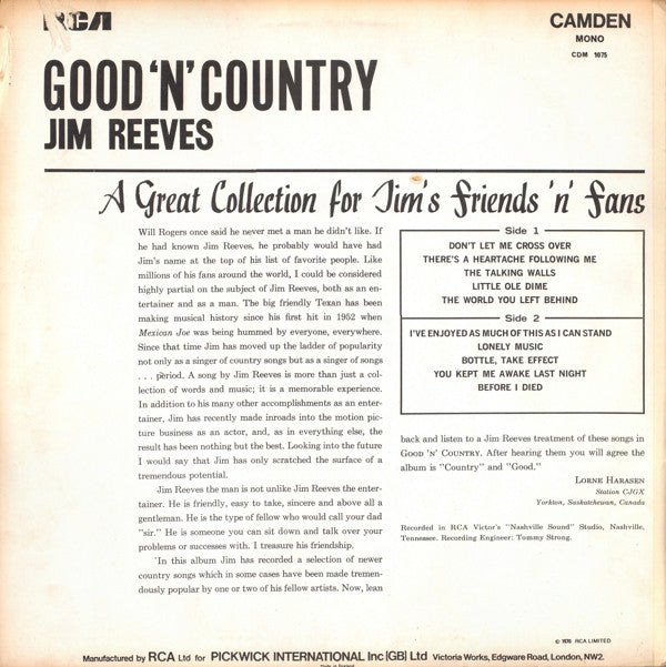 Jim Reeves - Good 'N' Country (LP) 42340 Vinyl LP Vinyl Goed / Hoes Goed