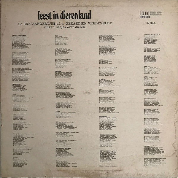 Edelzangertjes - Feest In Dierenland (LP) Vinyl LP Vinyl Zeer Goed / Hoesje Goed "VINYLSINGLES.NL"