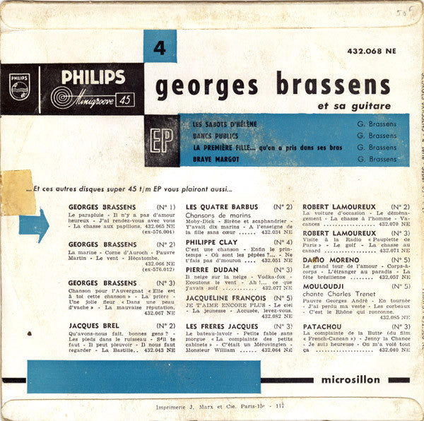 Georges Brassens - * - Les Sabots D'Hélène Vinyl Singles EP Vinyl Zeer Goed / Hoesje Goed "VINYLSINGLES.NL"