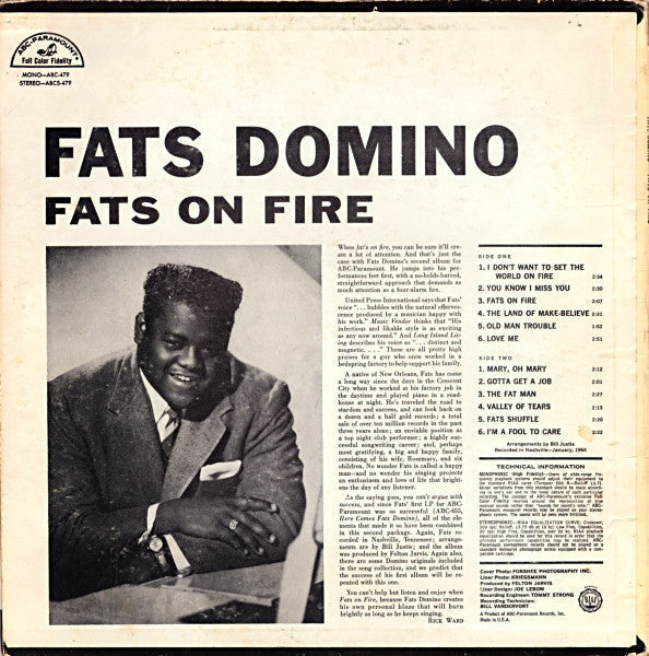 Fats Domino - Fats On Fire (LP) Vinyl LP Vinyl Zeer Goed / Hoesje Goed "VINYLSINGLES.NL"