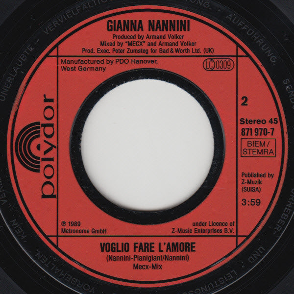 Gianna Nannini - Voglio Fare L'amore 12575 Vinyl Singles Vinyl Goed / Hoes Goed