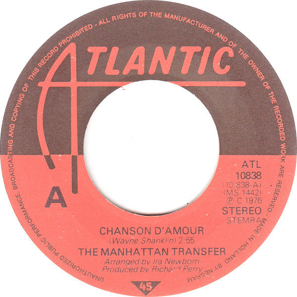 Manhattan Transfer - Chanson D'Amour 24478 23615 Vinyl Singles Vinyl Goed / Hoes Generic