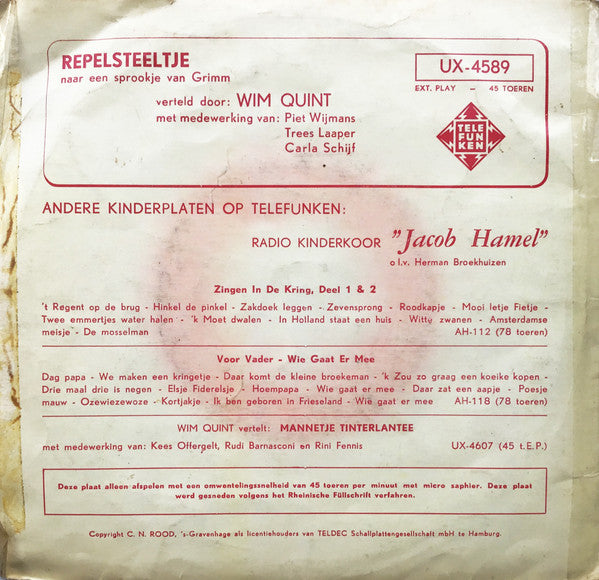 Wim Quint - Repelsteeltje 39969 Vinyl Singles Vinyl Goed / Hoes Goed