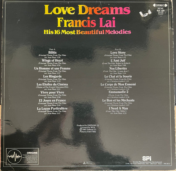 Francis Lai - Love Dreams (LP) Vinyl LP Vinyl Zeer Goed / Hoesje Goed "VINYLSINGLES.NL"