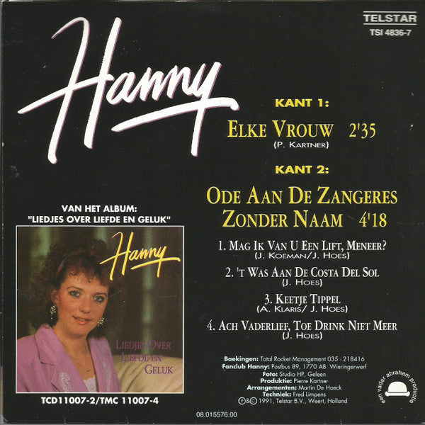 Hanny - Elke Vrouw Vinyl Singles Vinyl Zeer Goed / Hoesje Goed "VINYLSINGLES.NL"