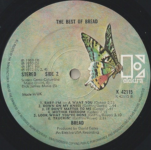 Bread - The Best Of Bread (LP) Vinyl LP Vinyl Zeer Goed / Hoesje Goed "VINYLSINGLES.NL"