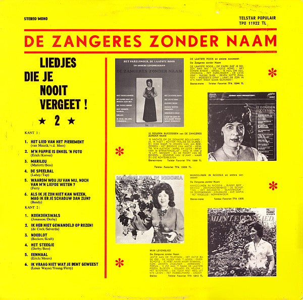Zangeres Zonder Naam - Liedjes Die Je Nooit Vergeet! 2 (LP) Vinyl LP Vinyl Goed / Hoes Goed