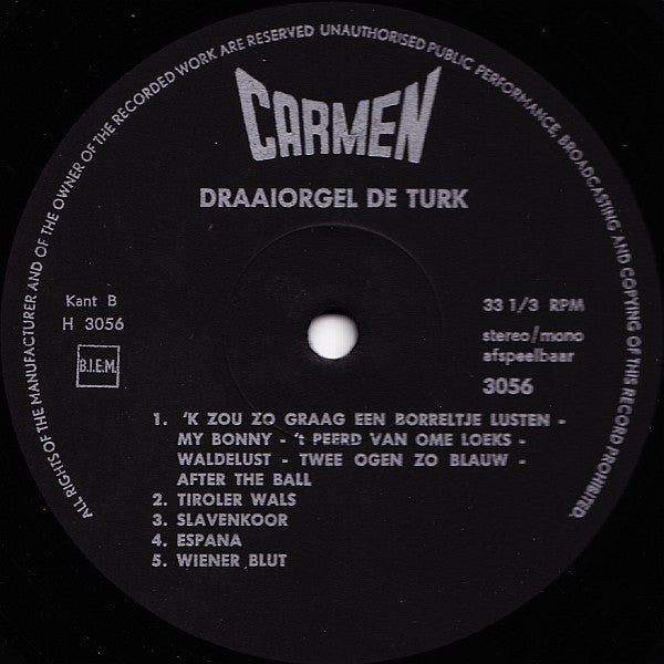 Draaiorgel De Turk - Draaiorgel De Turk (LP) Vinyl LP Vinyl Zeer Goed / Hoesje Goed "VINYLSINGLES.NL"