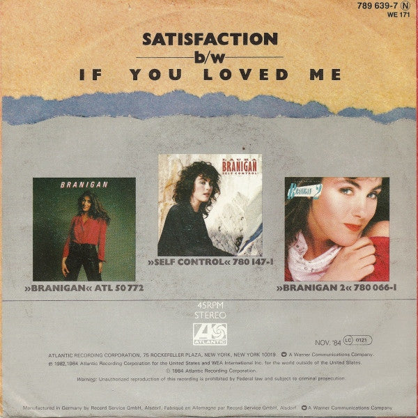 Laura Branigan - Satisfaction 35902 Vinyl Singles Vinyl Goed / Hoes Goed