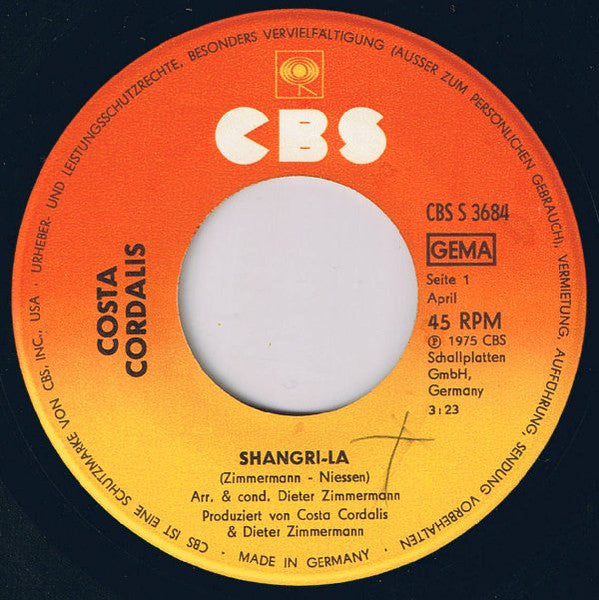 Costa Cordalis - Shangri-La 13599 Vinyl Singles Vinyl Goed / Hoes Goed