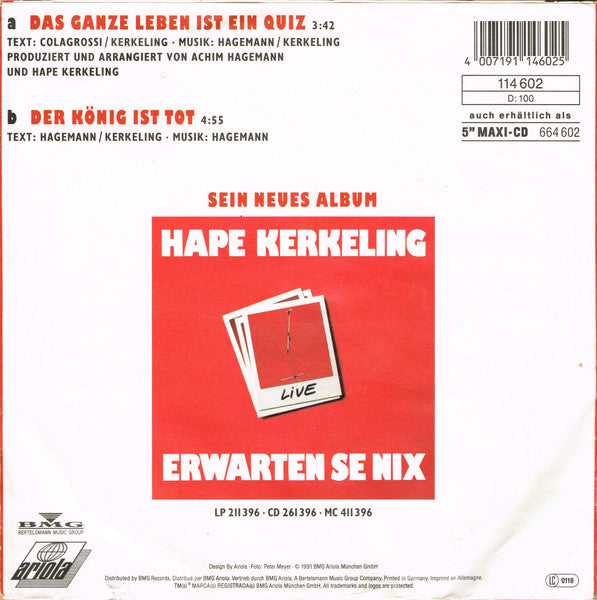 Hape Kerkeling - Das Ganze Leben Ist Ein Quiz Vinyl Singles Vinyl Zeer Goed / Hoesje Goed "VINYLSINGLES.NL"