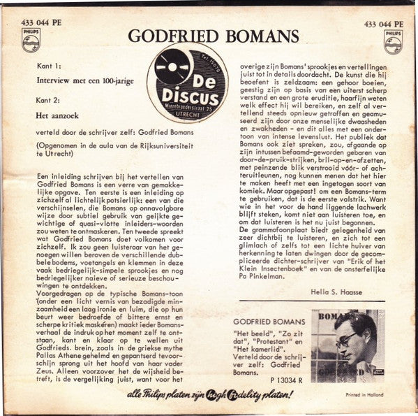 Godfried Bomans - Interview Met Een-Jarige ** Vinyl Singles EP Vinyl Zeer Goed / Hoesje Goed "VINYLSINGLES.NL"