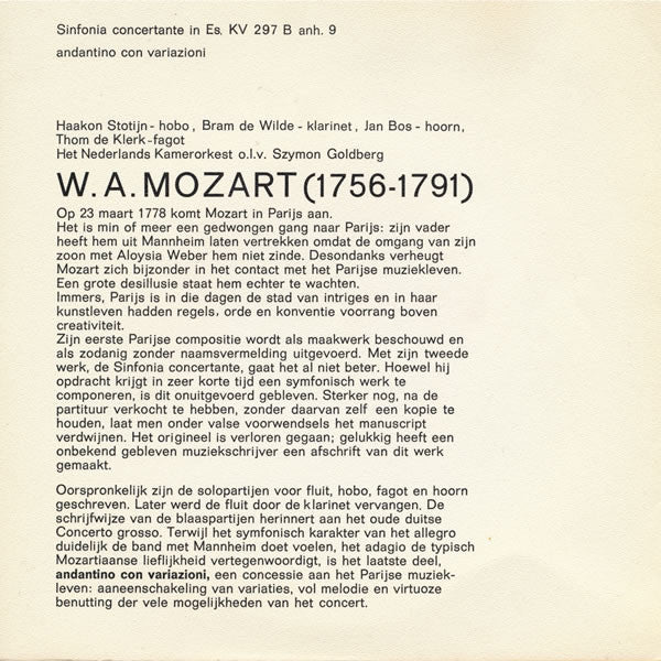 Tommaso Albinoni / W.A. Mozart - Concert In A Voor Trompet En Klarinet-Sextet "St. Mark" 30026 Vinyl Singles Vinyl Goed / Hoes Goed