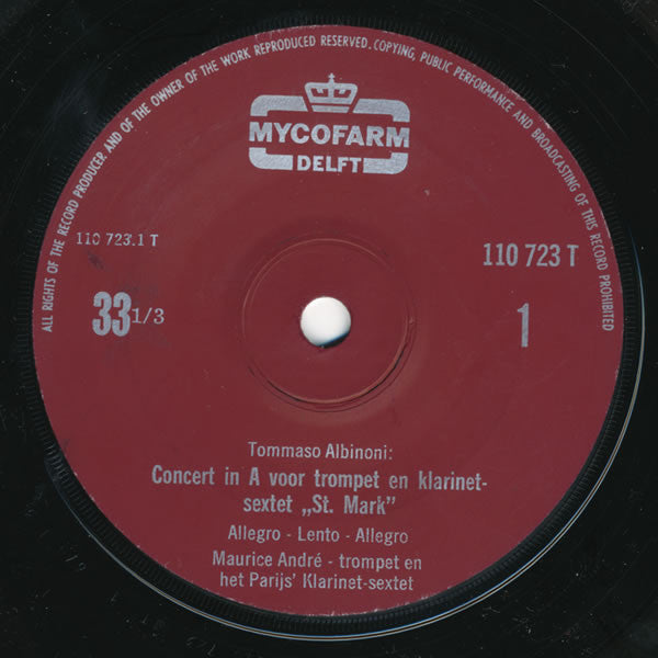 Tommaso Albinoni / W.A. Mozart - Concert In A Voor Trompet En Klarinet-Sextet "St. Mark" 30026 Vinyl Singles Vinyl Goed / Hoes Goed