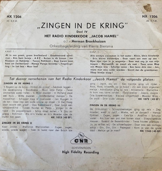 Kinderkoor Jacob Hamel - Zingen In De kring Deel 4 17898 Vinyl Singles EP Vinyl Goed / Hoes Goed