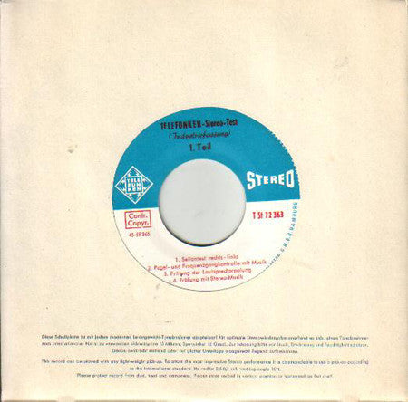 No Artist - Telefunken-Stereo-Test (Industriefassung) 15805 Vinyl Singles Vinyl Goed / Hoes Goed