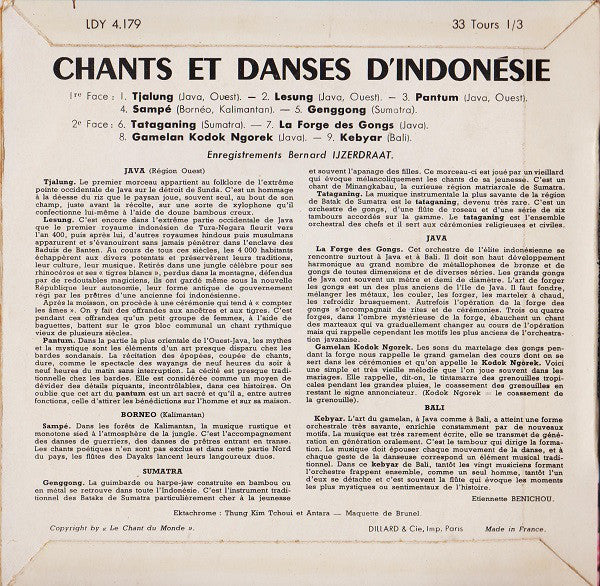 Various - Chants Et Danses D'Indonesie 19912 Vinyl Singles EP Vinyl Goed / Hoes Goed
