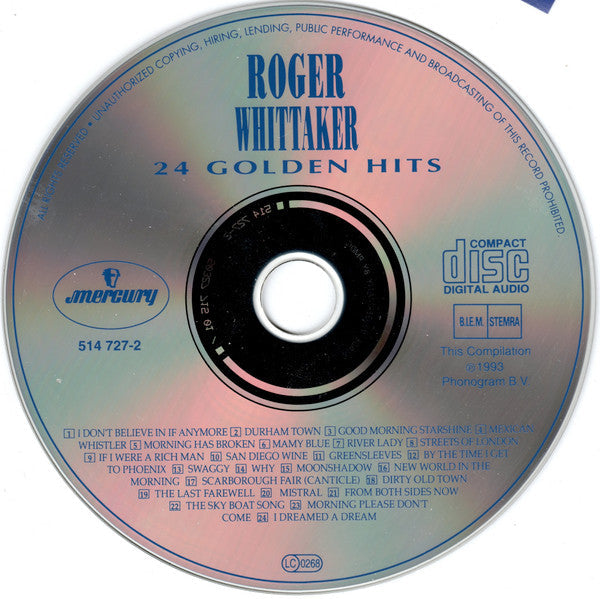 Roger Whittaker - 24 Golden Hits (CD) Compact Disc Vinyl Goed / Hoes Goed