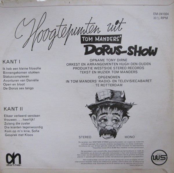 Dorus - Hoogtepunten Uit Tom Manders' Dorus Show (LP) Vinyl LP Vinyl Zeer Goed / Hoesje Goed "VINYLSINGLES.NL"
