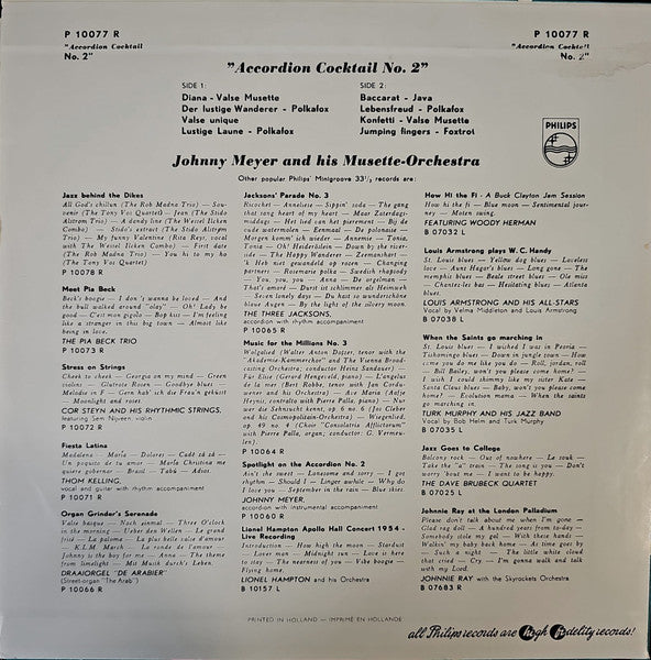 Johnny Meijer - Accordion Cocktail no 2 (10") Vinyl LP 10" Vinyl Goed / Hoes Goed