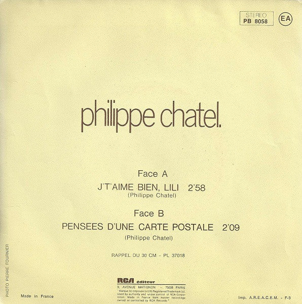 Philippe Chatel - J't'aime Bien, Lili 18161 Vinyl Singles Vinyl Goed / Hoes Goed