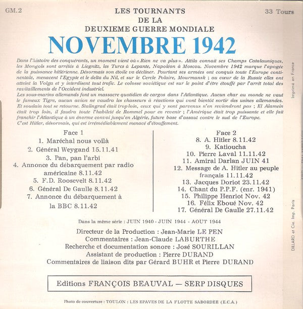 Various - Les Tournants De La Deuxième Guerre Mondiale Novembre 1942 24251 Vinyl Singles Vinyl Goed / Hoes Goed