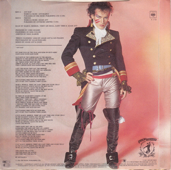 Adam And The Ants - Ant Rap Vinyl Singles Vinyl Zeer Goed / Hoesje Goed "VINYLSINGLES.NL"