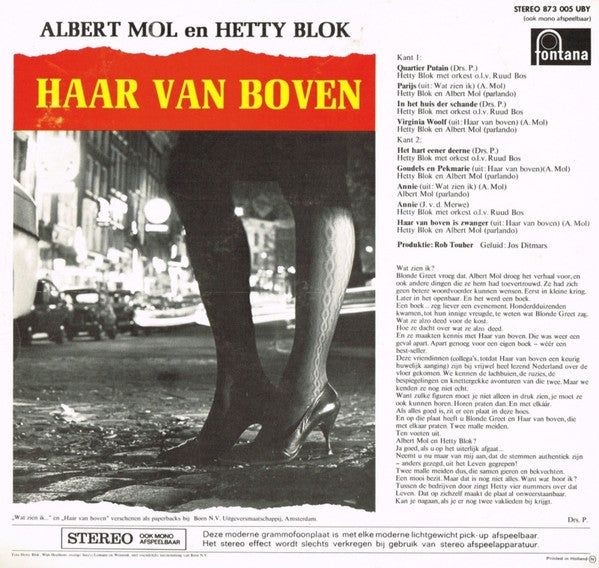 Albert Mol en Hetty Blok - Haar Van Boven (LP) Vinyl LP Vinyl Zeer Goed / Hoesje Goed "VINYLSINGLES.NL"