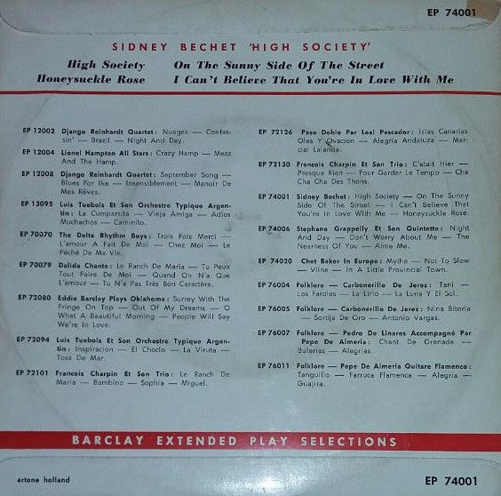 Sidney Bechet - High Society 15843 Vinyl Singles EP Vinyl Goed / Hoes Goed