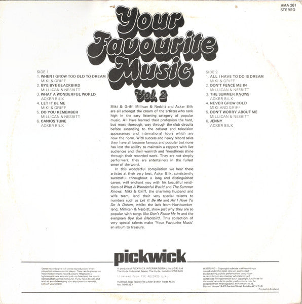 Millican & Nesbitt / Miki & Griff / Acker Bilk - Your Favourite Music Vol. 2 (LP) 50361 Vinyl LP Vinyl Goed / Hoes Goed
