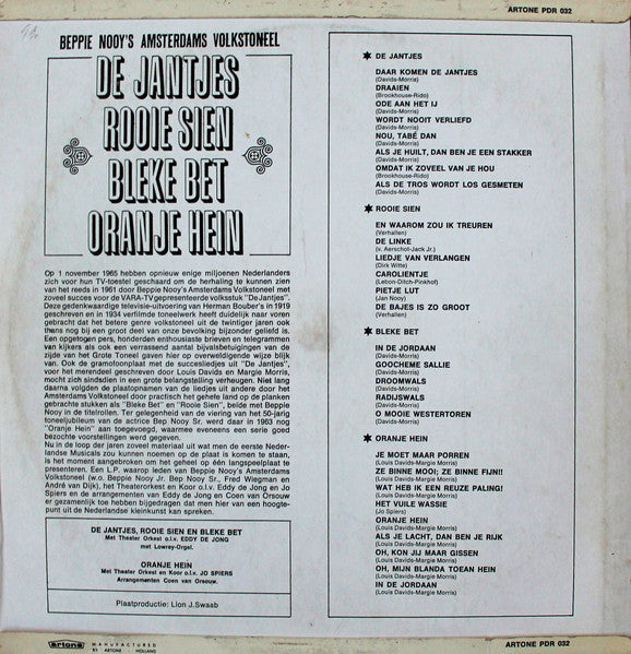Beppie Nooy's Amsterdams Volkstoneel - De Jantjes - Rooie Sien - Bleke Bet - Oranje Hein (LP) Vinyl LP Vinyl Zeer Goed / Hoesje Goed "VINYLSINGLES.NL"