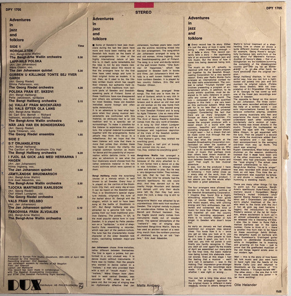 Bengt-Arne Wallin / Jan Johansson – Abenteuer in Jazz und Folklore (LP)