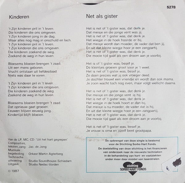 Jac de Jong - Kinderen 15059 Vinyl Singles Vinyl Goed / Hoes Goed