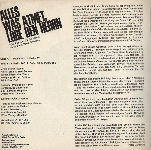 Various - Alles Was Atmet, Lobe Den Herrn (EP 21838 Vinyl Singles EP Vinyl Goed / Hoes Goed
