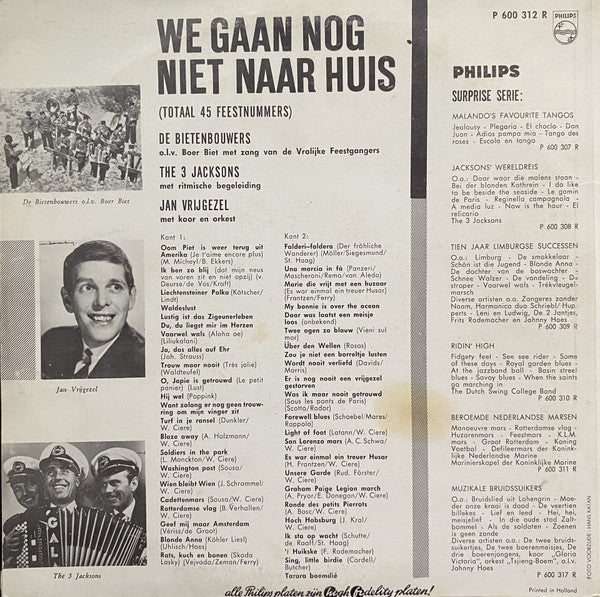 Bietenbouwers, The 3 Jacksons, Jan Vrijgezel – We Gaan Nog Niet Naar Huis (10") Vinyl LP 10" Vinyl Zeer Goed / Hoesje Goed "VINYLSINGLES.NL"